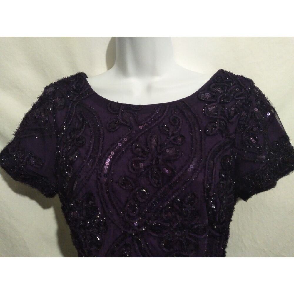 Studio One New York Size 10 Short Sleeve Purple Sequin Sheath Dress Knee Length